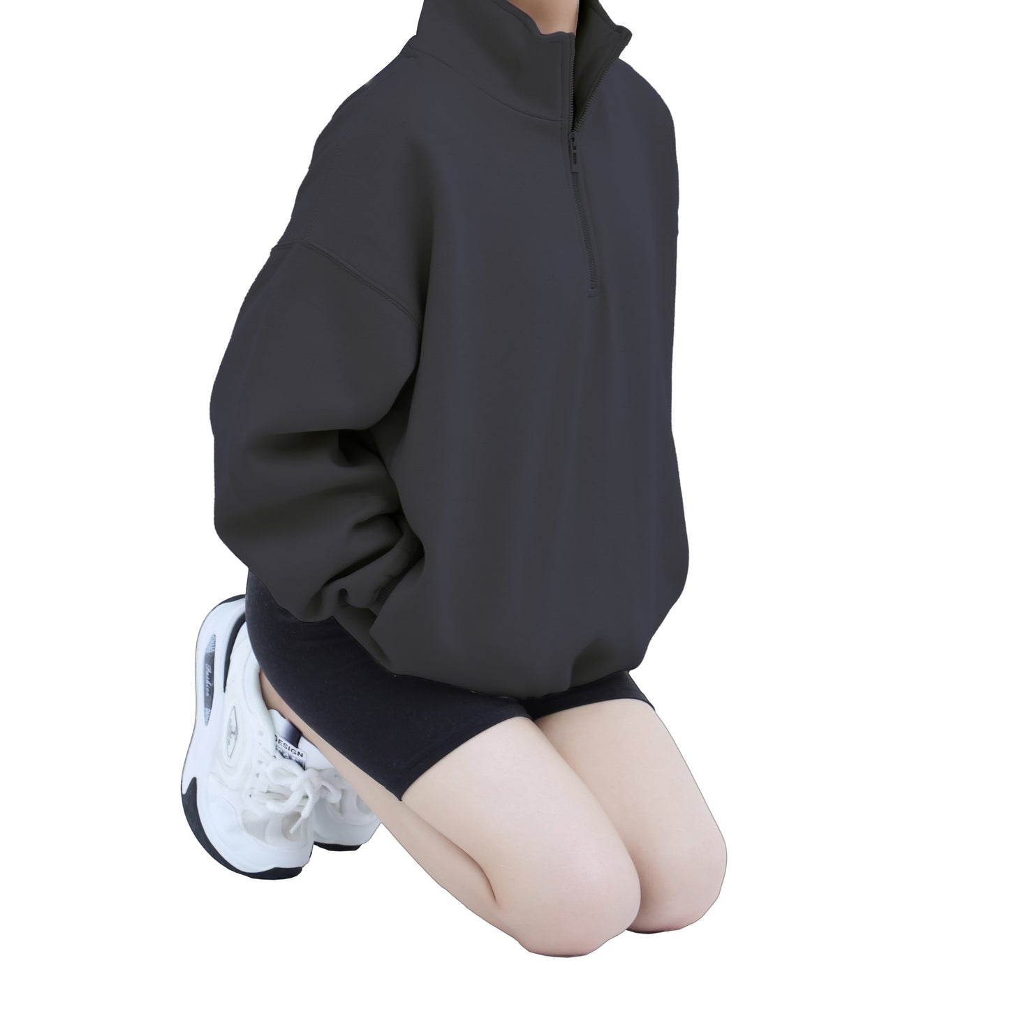 Quarter Zip SweatShirts - Bleached Grey