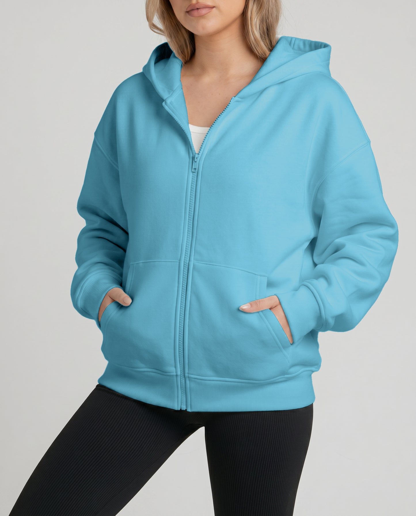 KEYNOO Oversized Zip Up Hoodie - Sky Blue