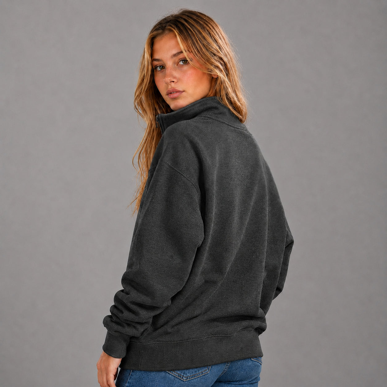KEYNOO Oversized Quarter Zipper Sweatshirt- Charcoal