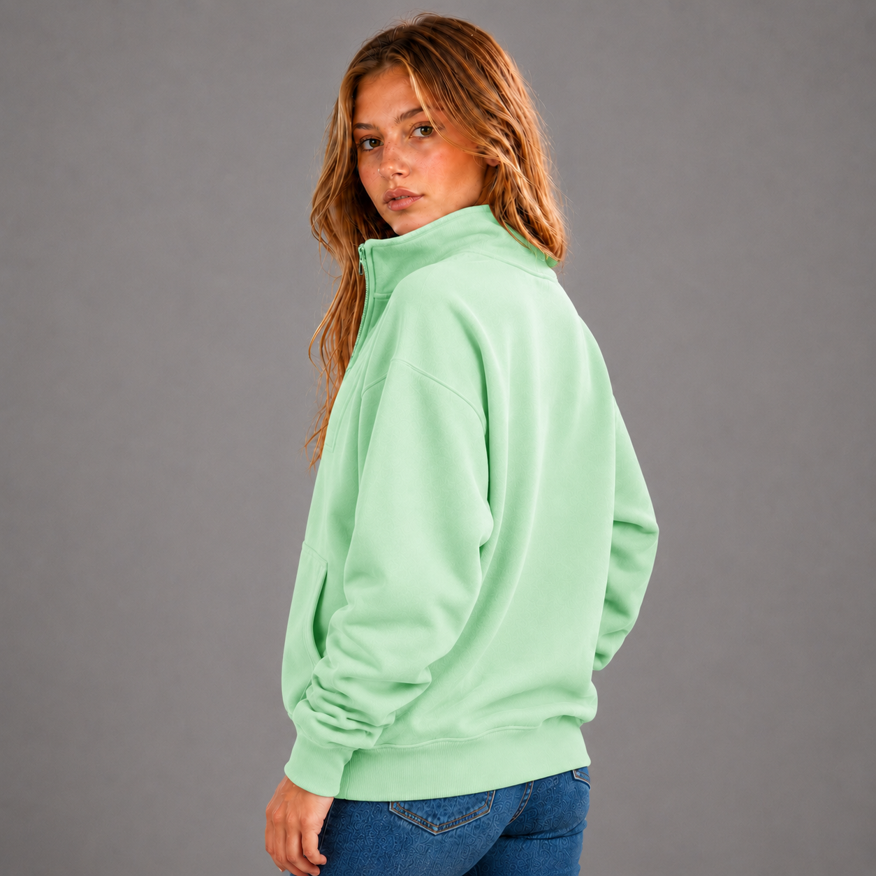 KEYNOO Oversized Half Zip Sweatshirt- Mint