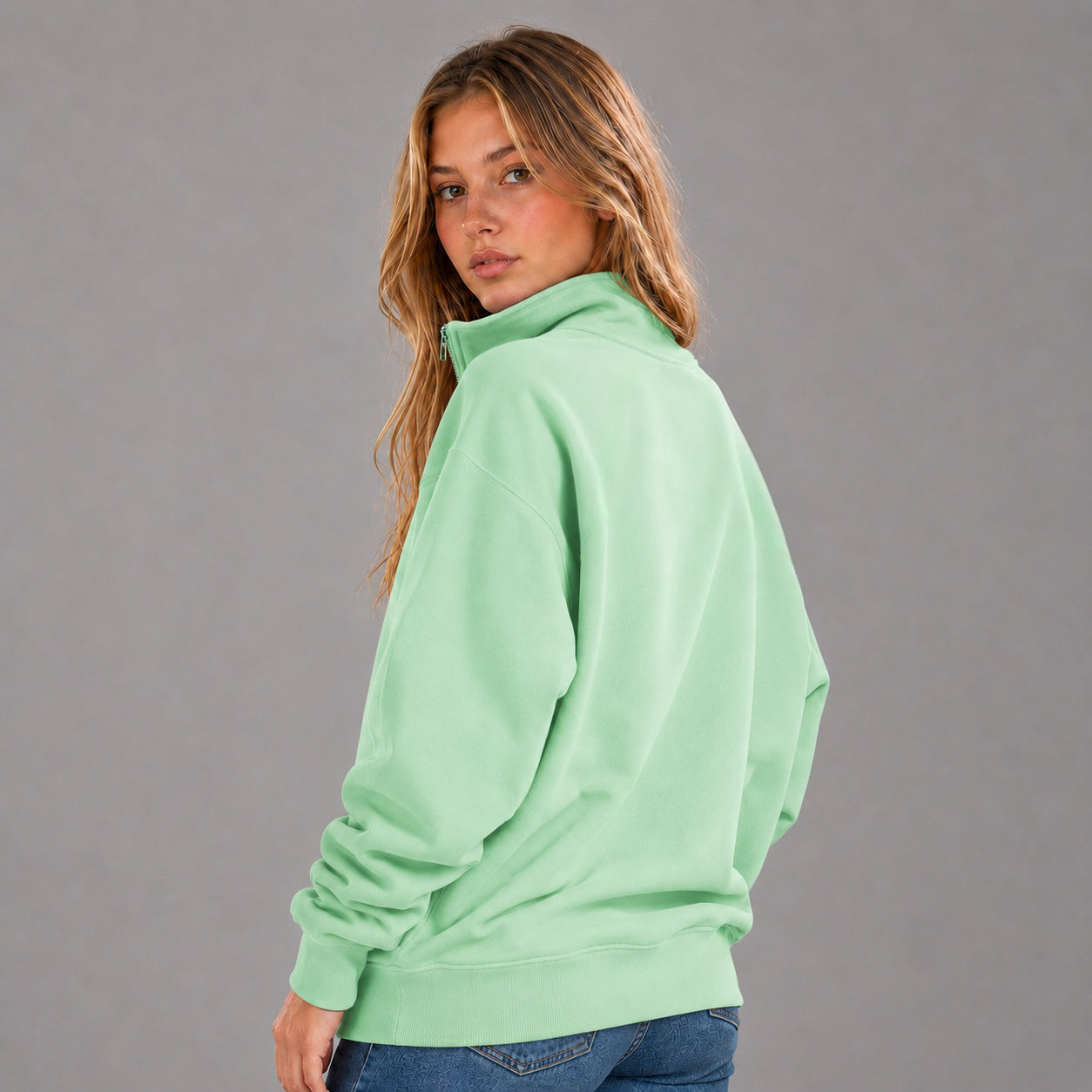 KEYNOO Oversized Quarter Zipper Sweatshirt- Mint