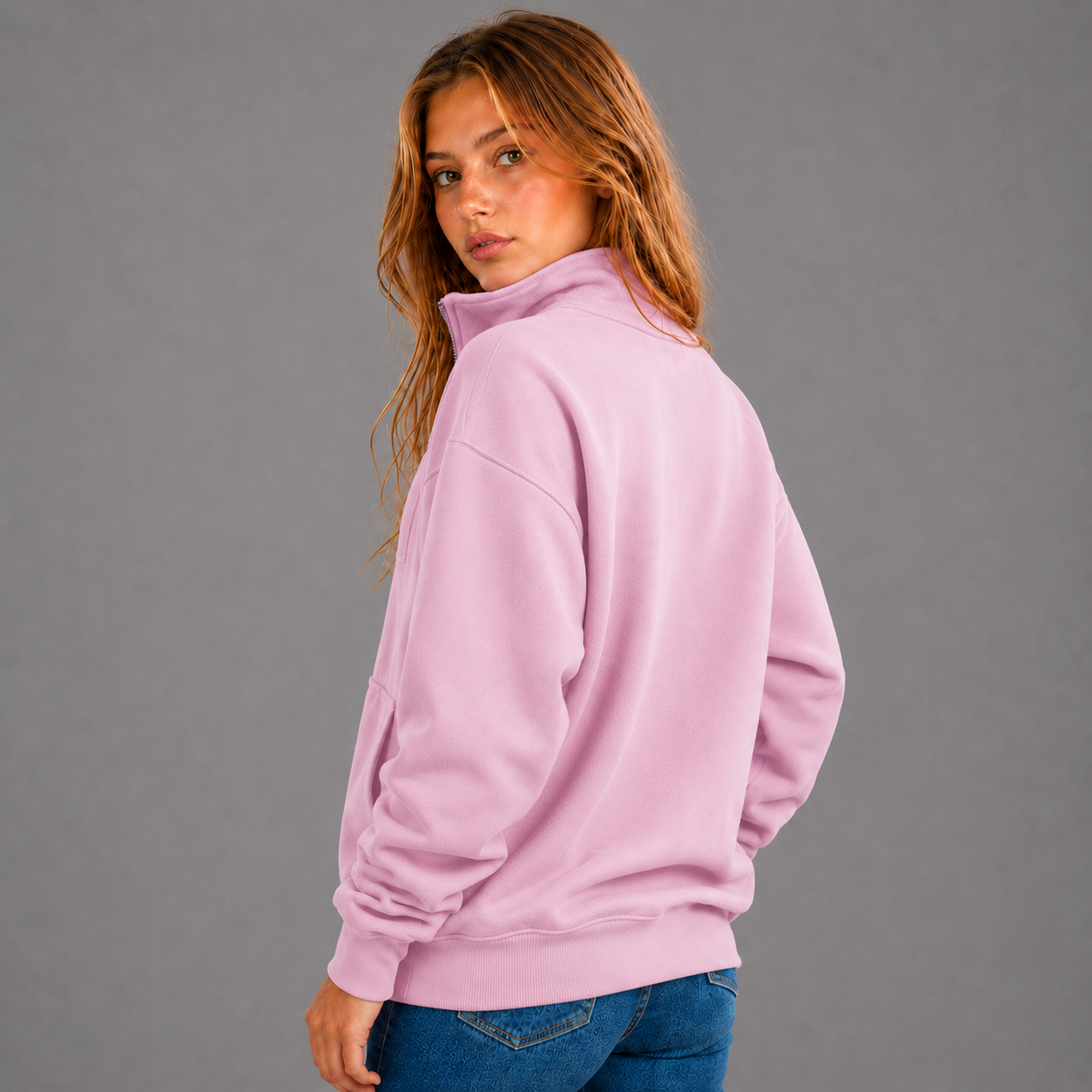 KEYNOO Oversized Half Zip Sweatshirt- Pink