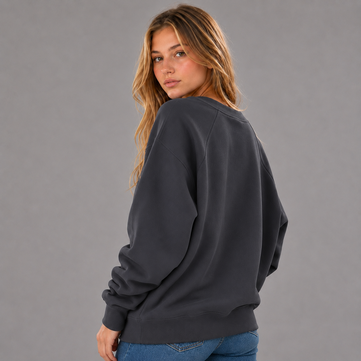 KEYNOO Oversized Crewneck Sweatshirt- Slate Gray