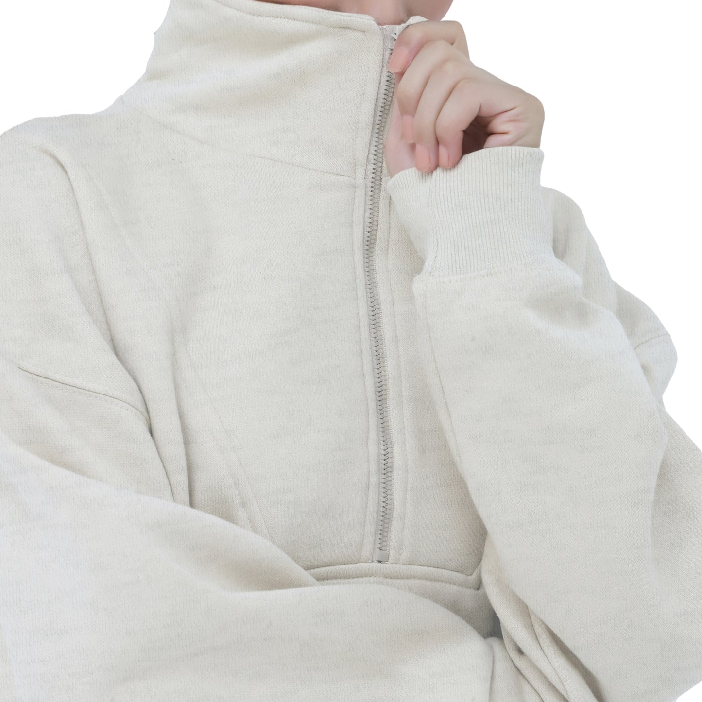 Half Zip Sweatshirts - Oatmeal