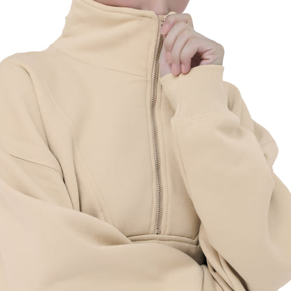 Half Zip Sweatshirts - Oatmeal