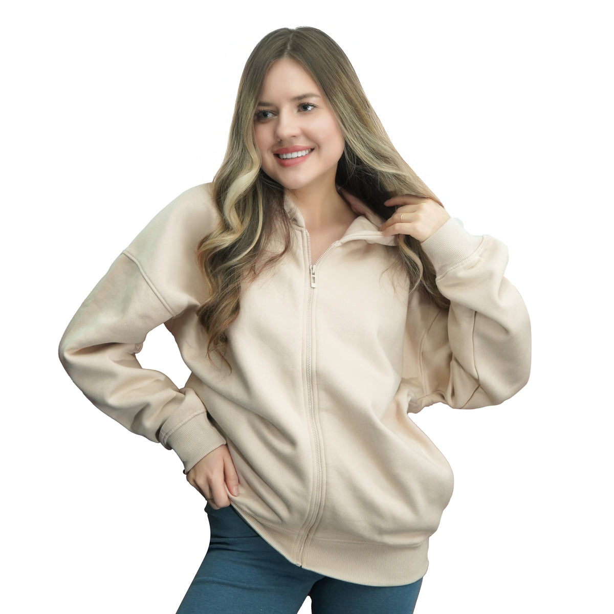 Zip Up Hoodie - Cream