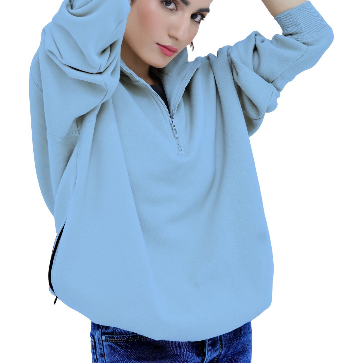 Quarter Zip SweatShirts - Bleached Grey