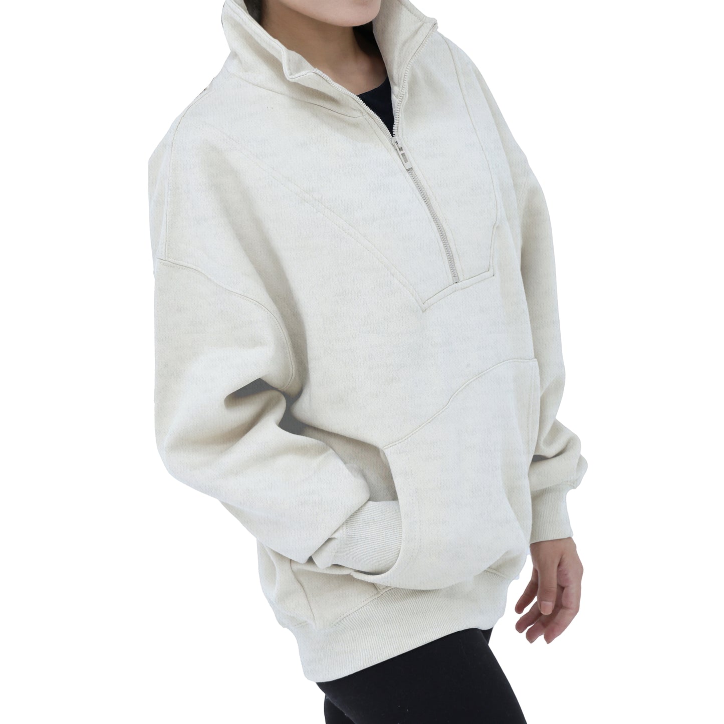 Half Zip Sweatshirts - Oatmeal