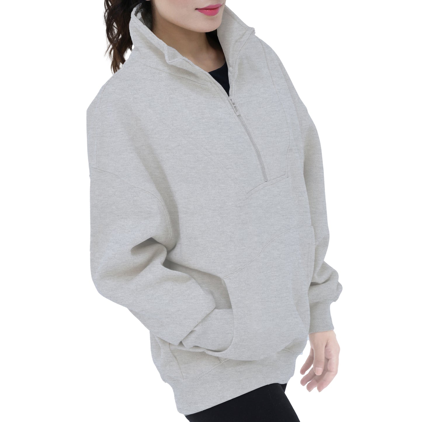 Half Zip Sweatshirts - Oatmeal