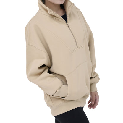 Half Zip Sweatshirts - Oatmeal