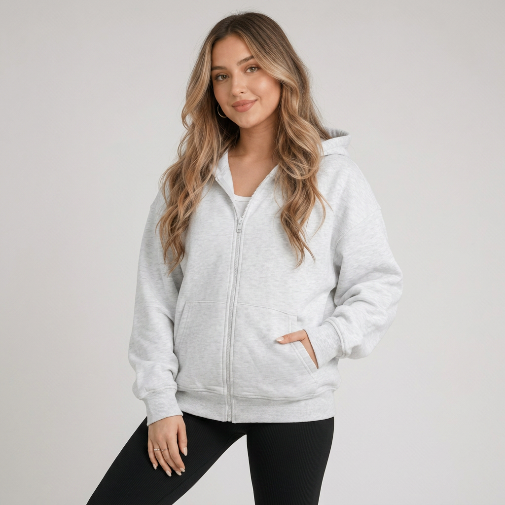 KEYNOO Oversized Zip Up Hoodie - Bleached Gray