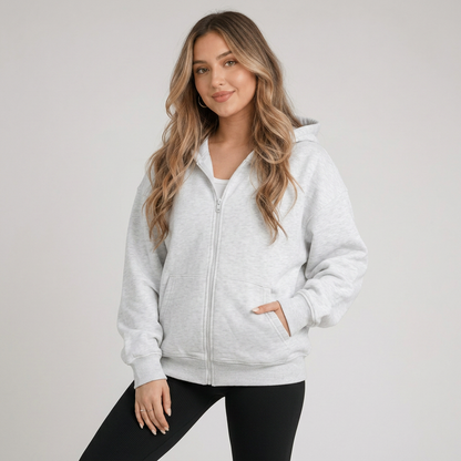 KEYNOO Oversized Zip Up Hoodie - Bleached Gray