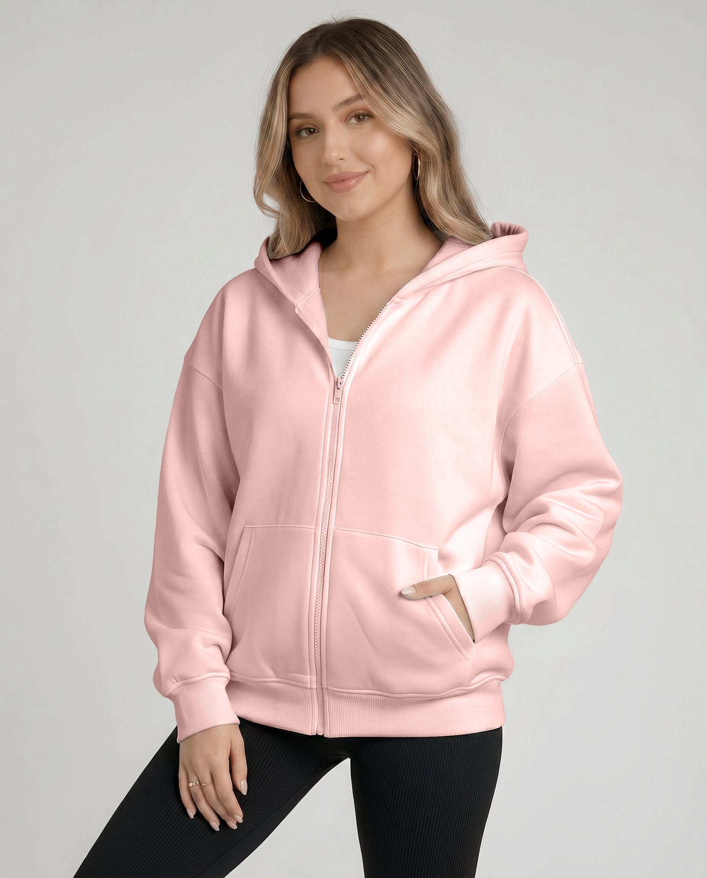 KEYNOO Oversized Zip Up Hoodie - Pink