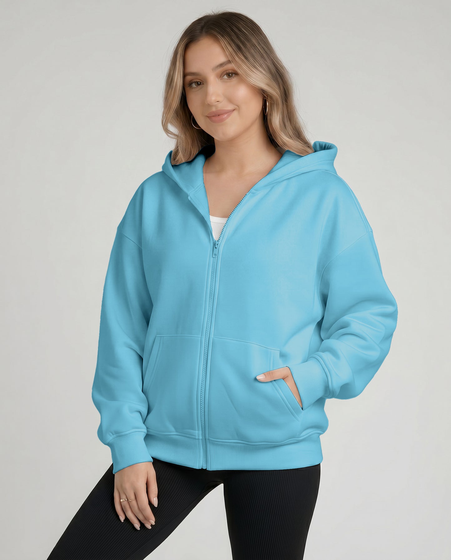 KEYNOO Oversized Zip Up Hoodie - Sky Blue
