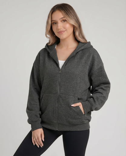KEYNOO Oversized Zip Up Hoodie - Charcoal