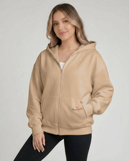 KEYNOO Oversized Zip Up Hoodie - Oatmeal
