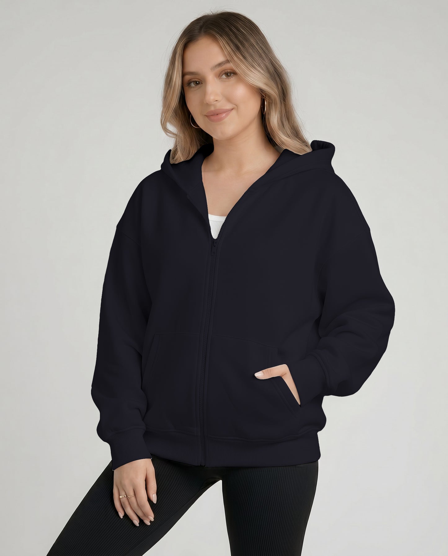 KEYNOO Oversized Zip Up Hoodie - Navy