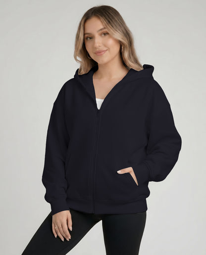 KEYNOO Oversized Zip Up Hoodie - Navy