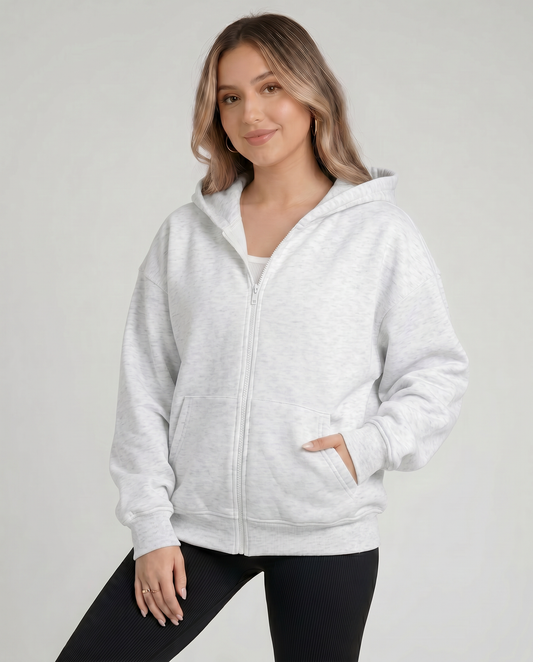 KEYNOO Oversized Zip Up Hoodie - Heather Gray