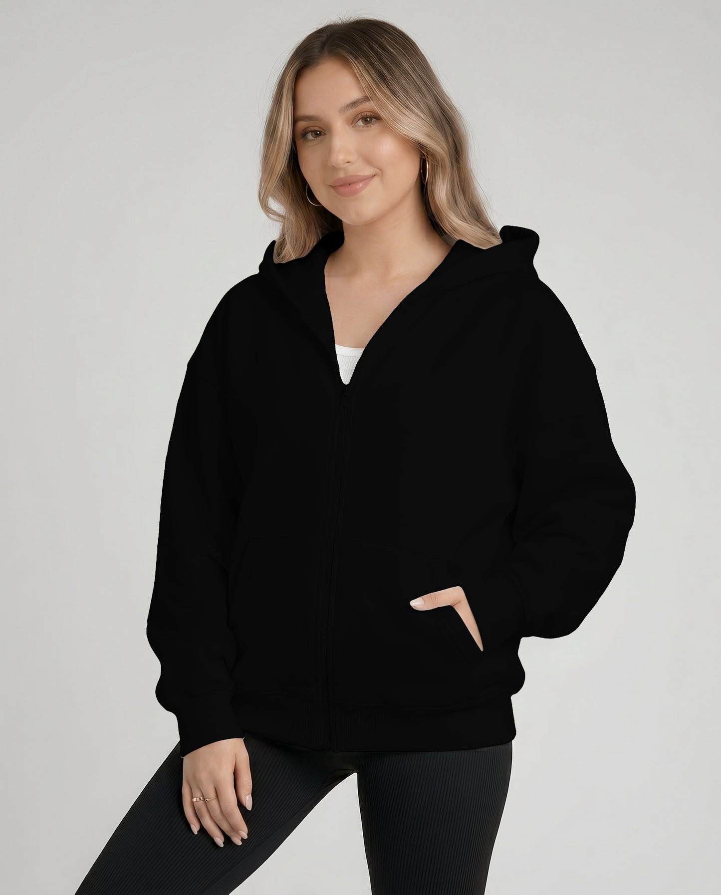 KEYNOO Oversized Zip Up Hoodie - Black