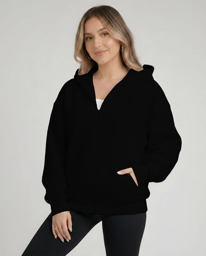KEYNOO Oversized Zip Up Hoodie - Black