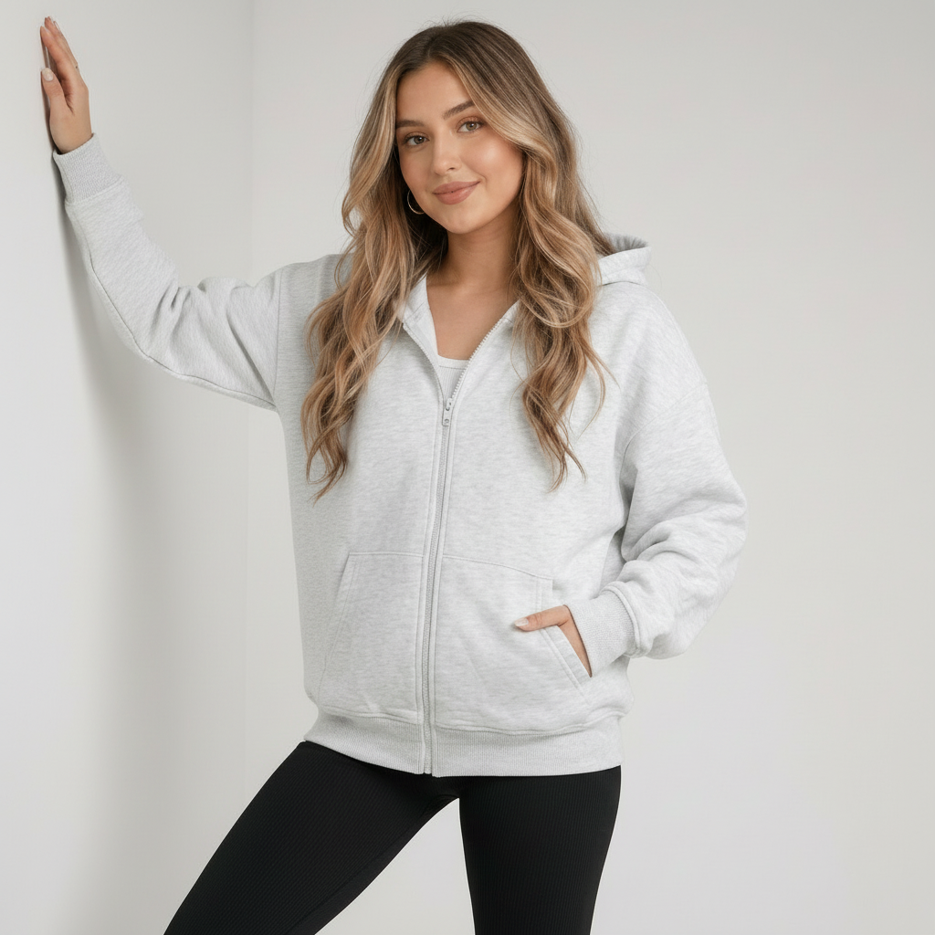 KEYNOO Oversized Zip Up Hoodie - Bleached Gray