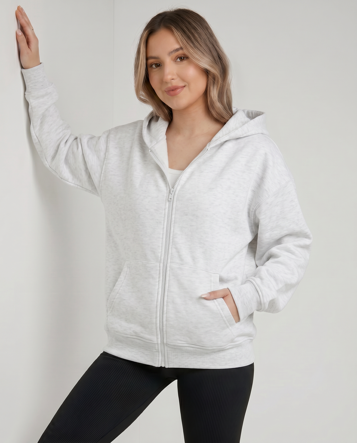KEYNOO Oversized Zip Up Hoodie - Heather Gray