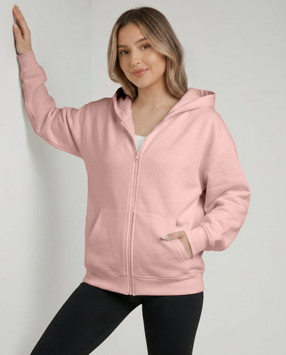 KEYNOO Oversized Zip Up Hoodie - Pink