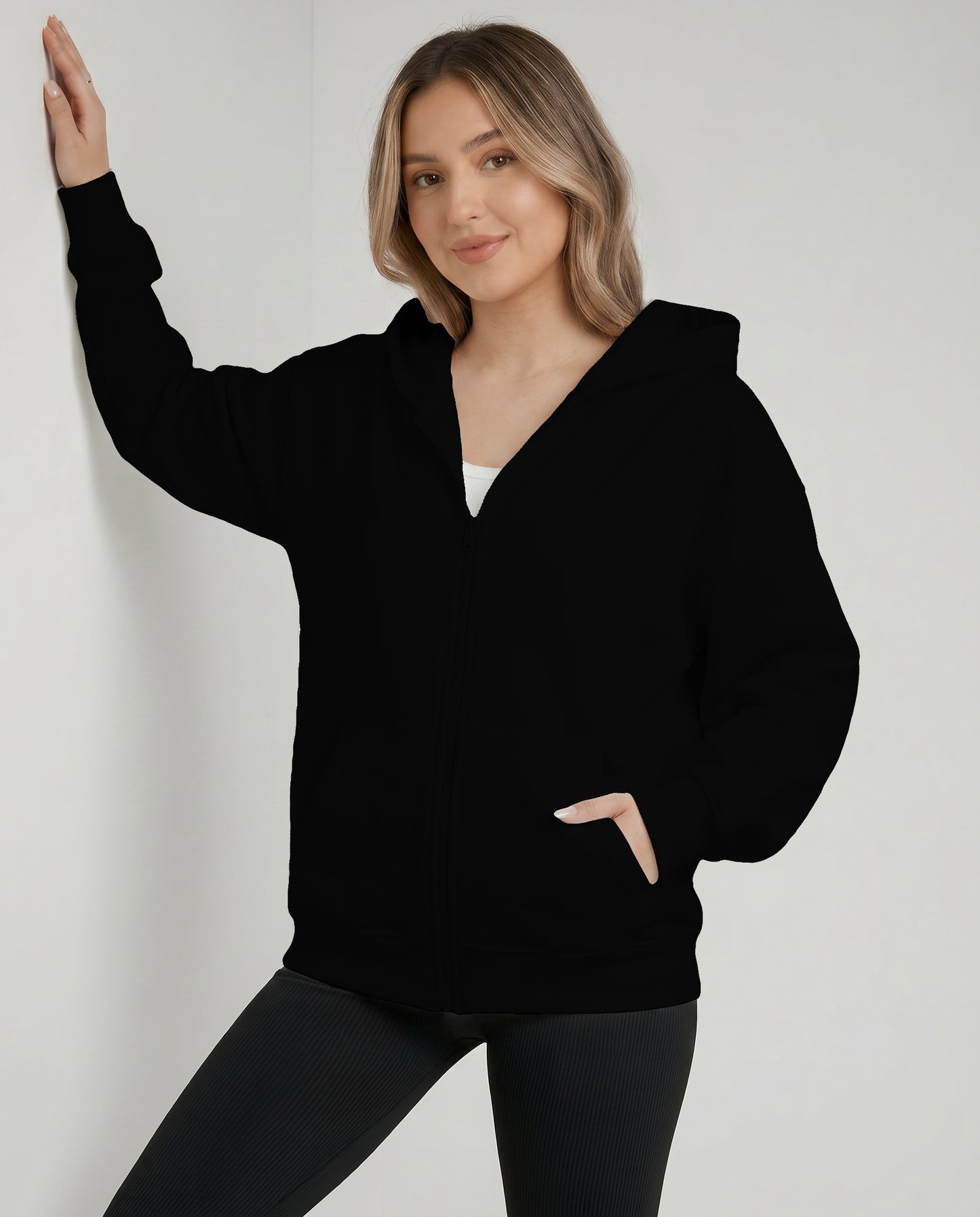 KEYNOO Oversized Zip Up Hoodie - Black