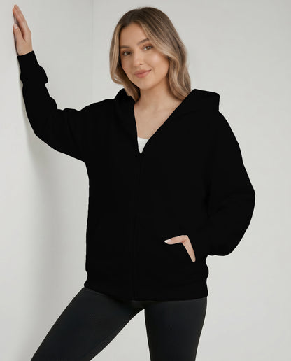 KEYNOO Oversized Zip Up Hoodie - Black