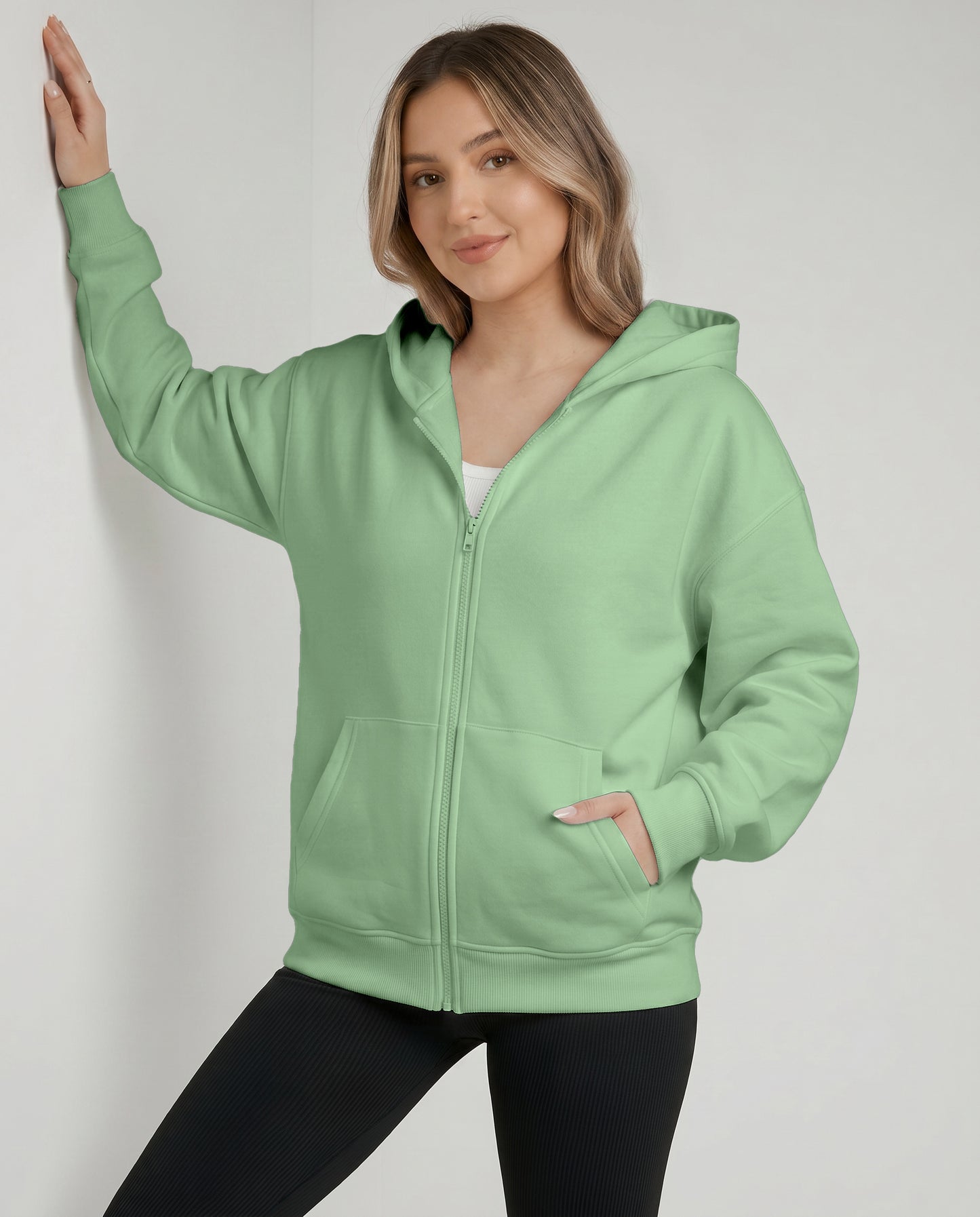 KEYNOO Oversized Zip Up Hoodie - Mint