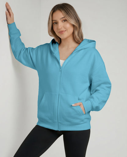 KEYNOO Oversized Zip Up Hoodie - Sky Blue