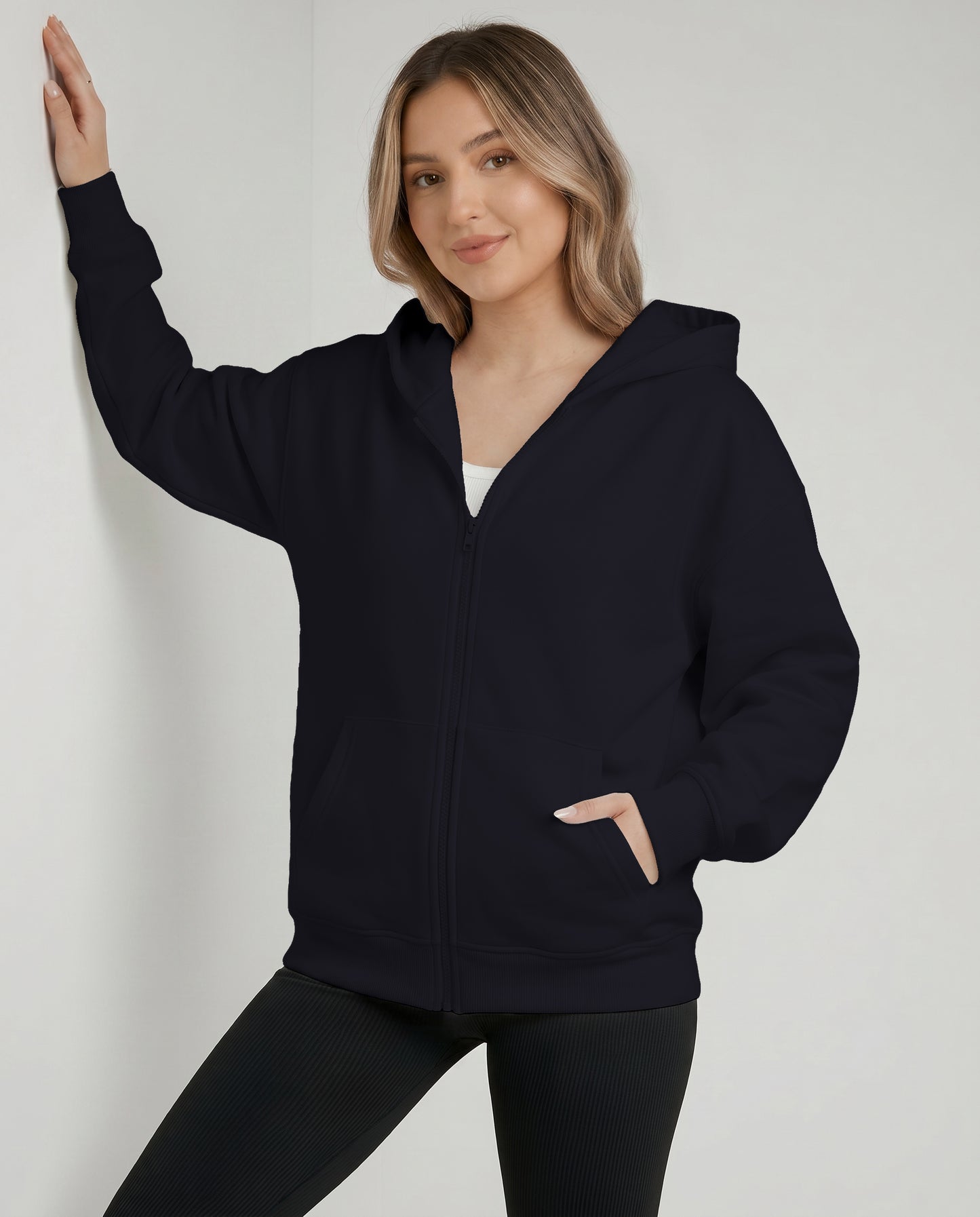 KEYNOO Oversized Zip Up Hoodie - Navy