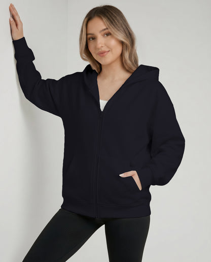 KEYNOO Oversized Zip Up Hoodie - Navy