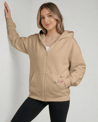 KEYNOO Oversized Zip Up Hoodie - Oatmeal