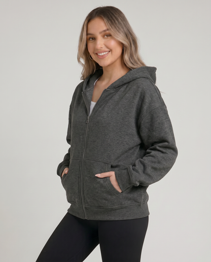 KEYNOO Oversized Zip Up Hoodie - Charcoal