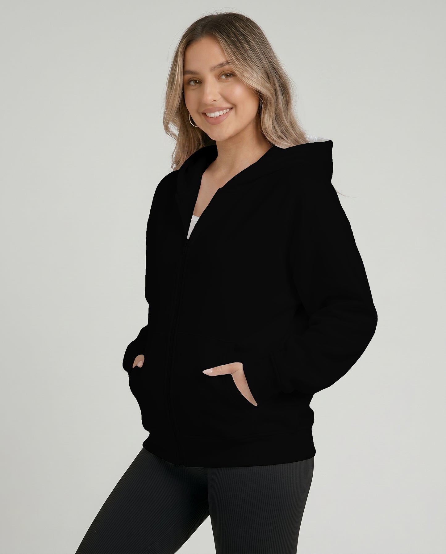 KEYNOO Oversized Zip Up Hoodie - Black