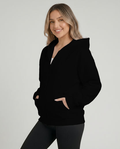 KEYNOO Oversized Zip Up Hoodie - Black