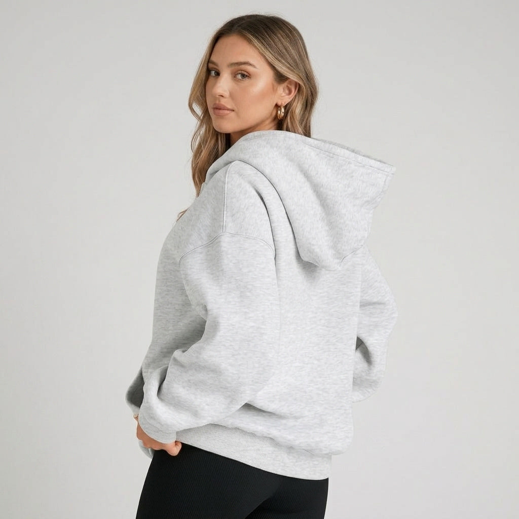 KEYNOO Oversized Zip Up Hoodie - Bleached Gray