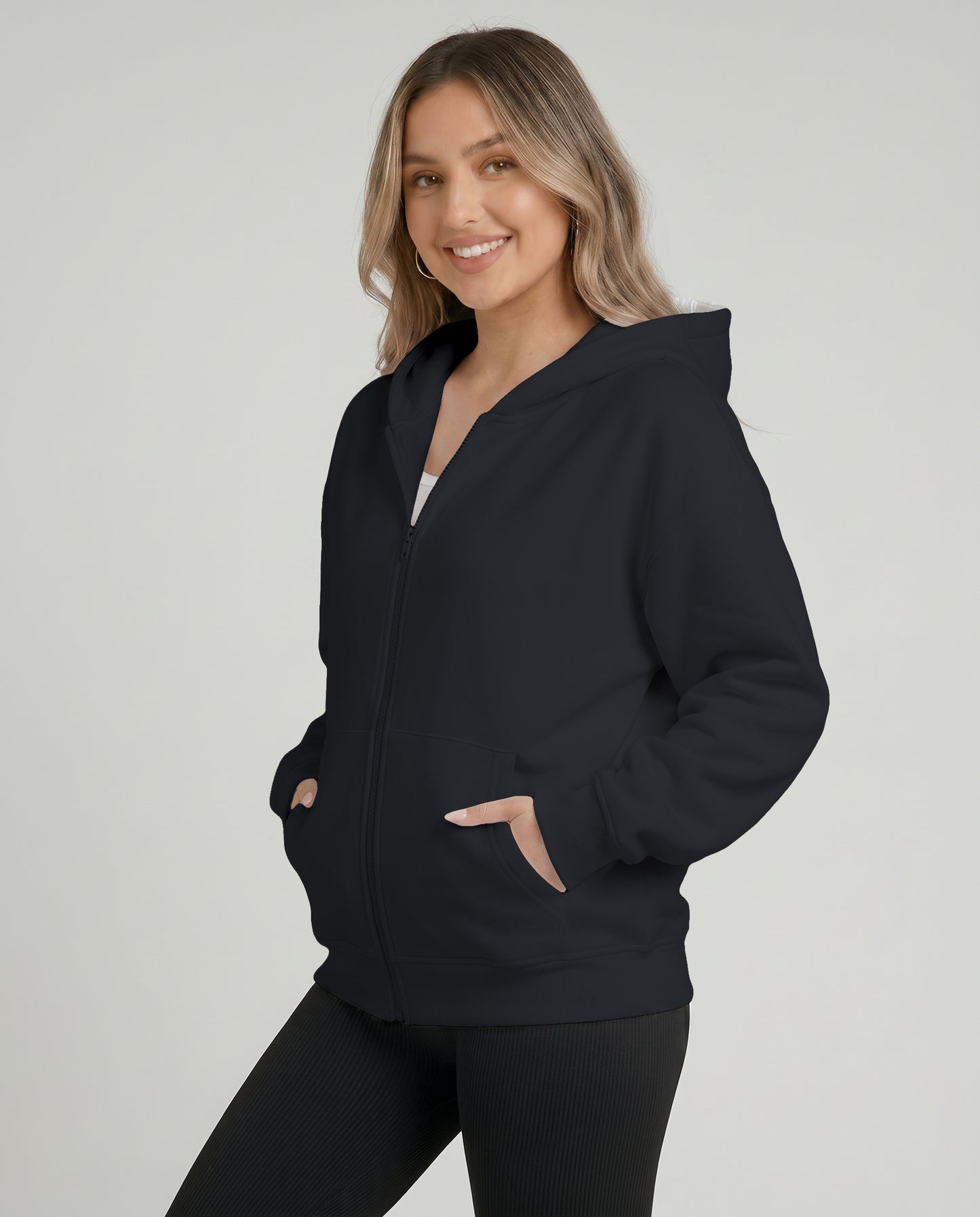 KEYNOO Oversized Zip Up Hoodie - Slate Gray