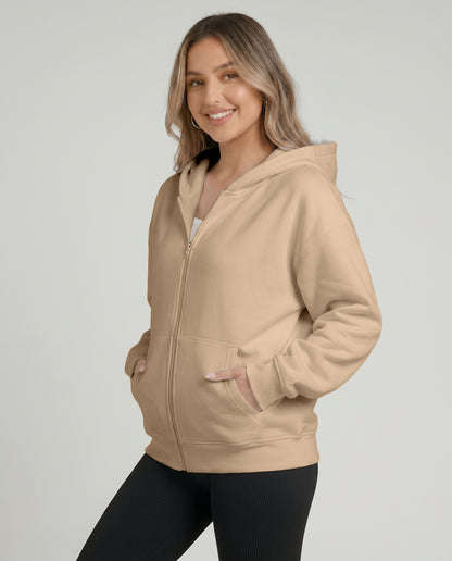 KEYNOO Oversized Zip Up Hoodie - Oatmeal