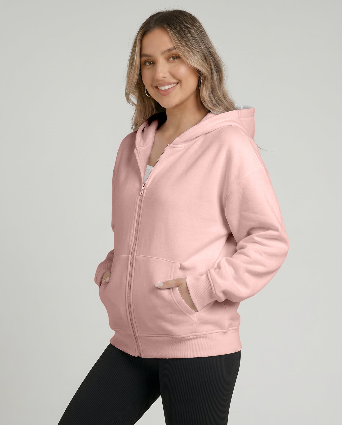 KEYNOO Oversized Zip Up Hoodie - Pink