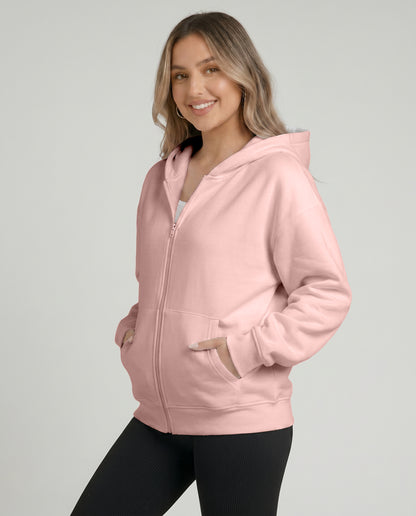 KEYNOO Oversized Zip Up Hoodie - Pink