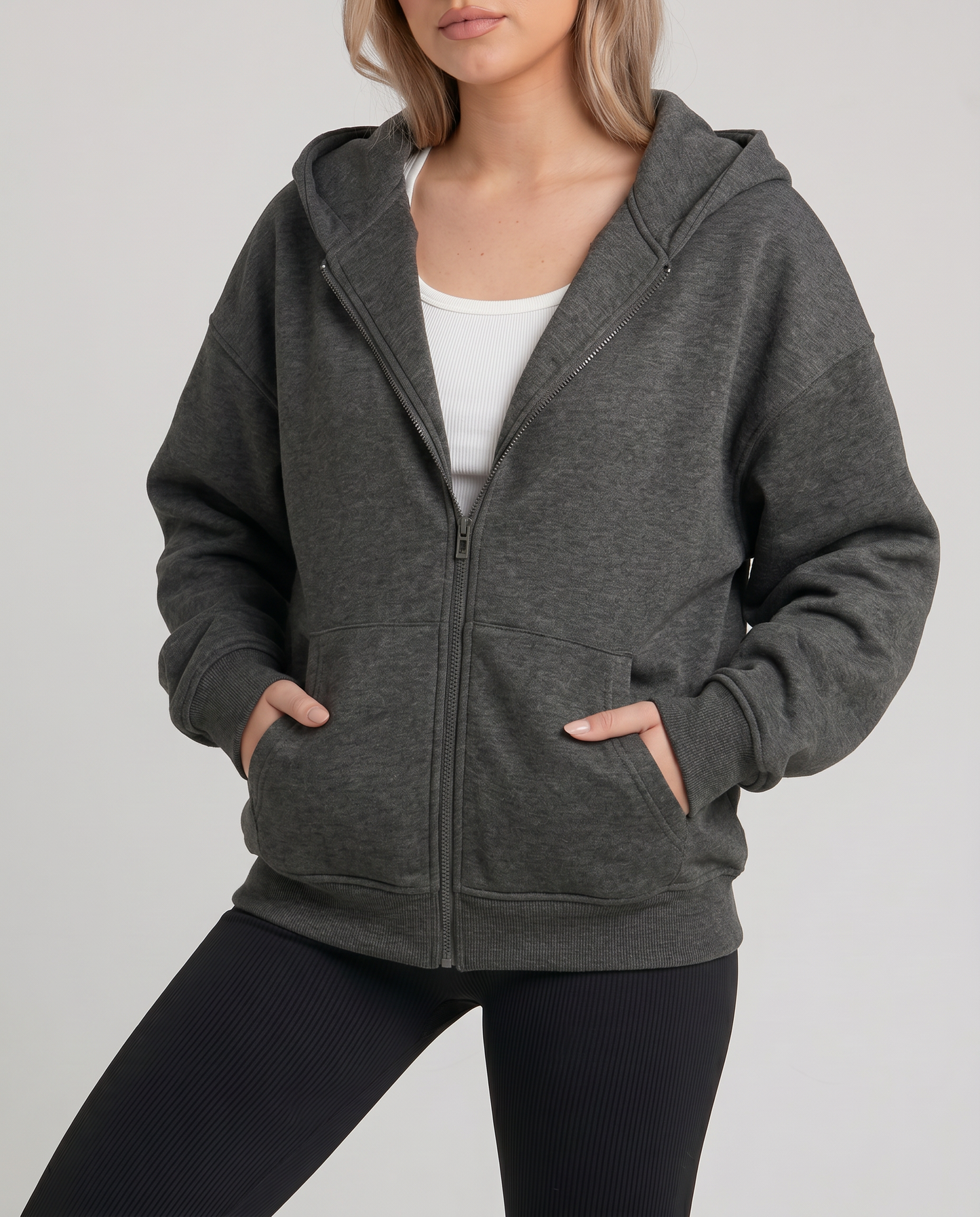 KEYNOO Oversized Zip Up Hoodie - Charcoal