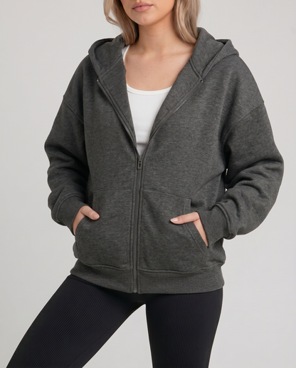 KEYNOO Oversized Zip Up Hoodie - Charcoal