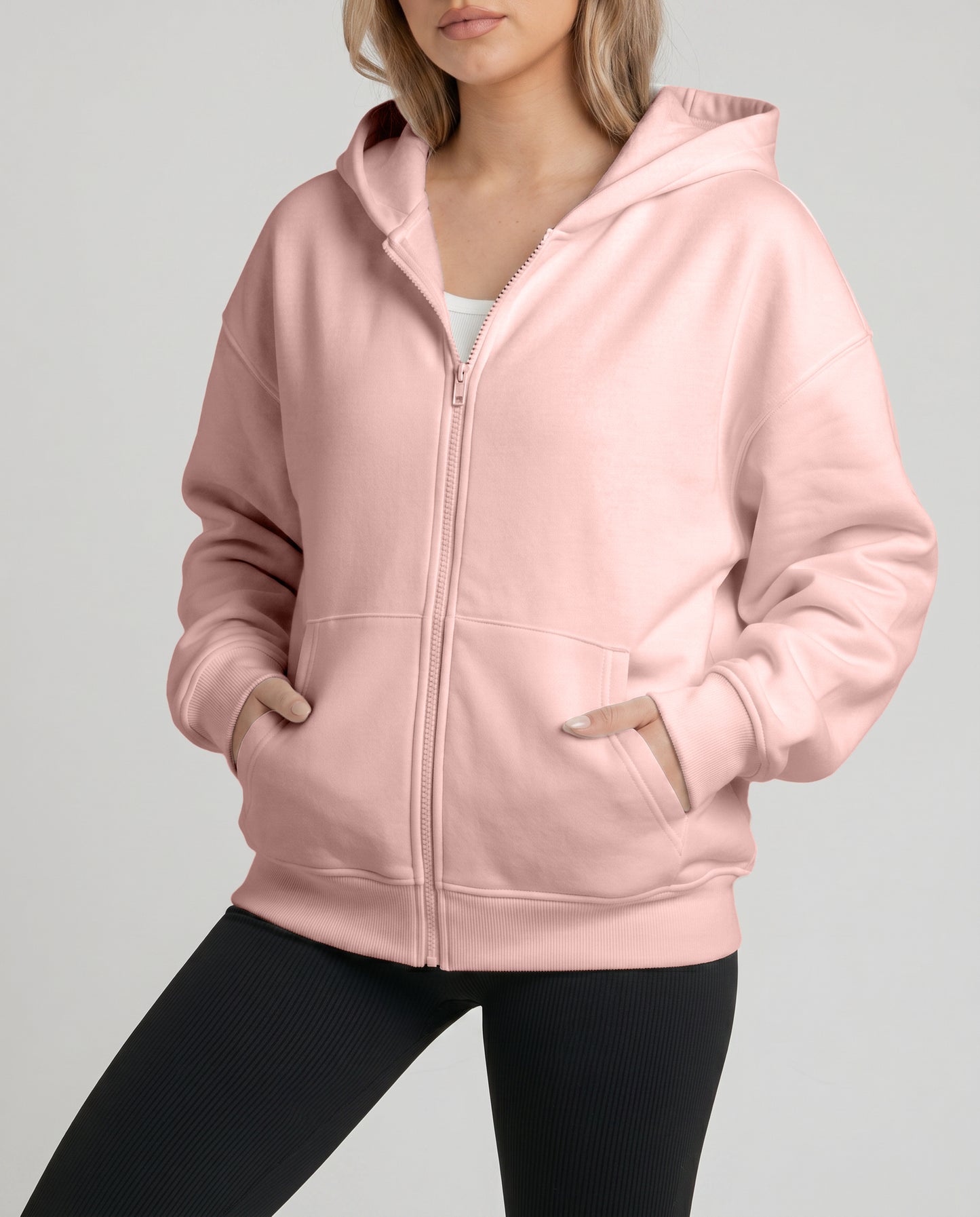 KEYNOO Oversized Zip Up Hoodie - Pink