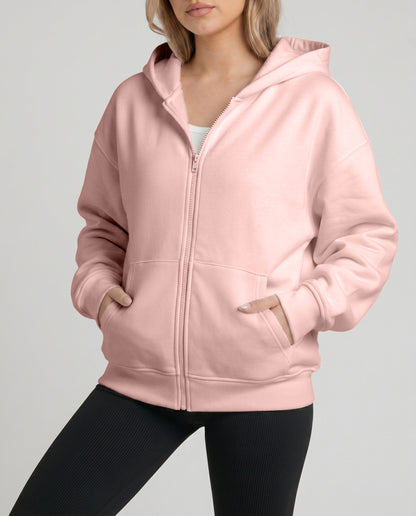 KEYNOO Oversized Zip Up Hoodie - Pink