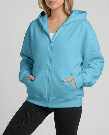 KEYNOO Oversized Zip Up Hoodie - Sky Blue