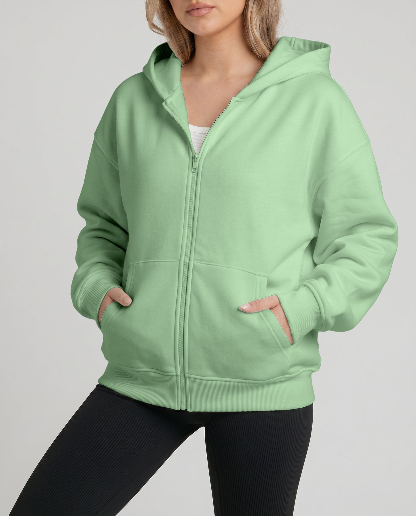 KEYNOO Oversized Zip Up Hoodie - Mint