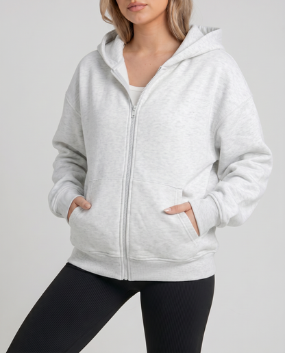KEYNOO Oversized Zip Up Hoodie - Heather Gray